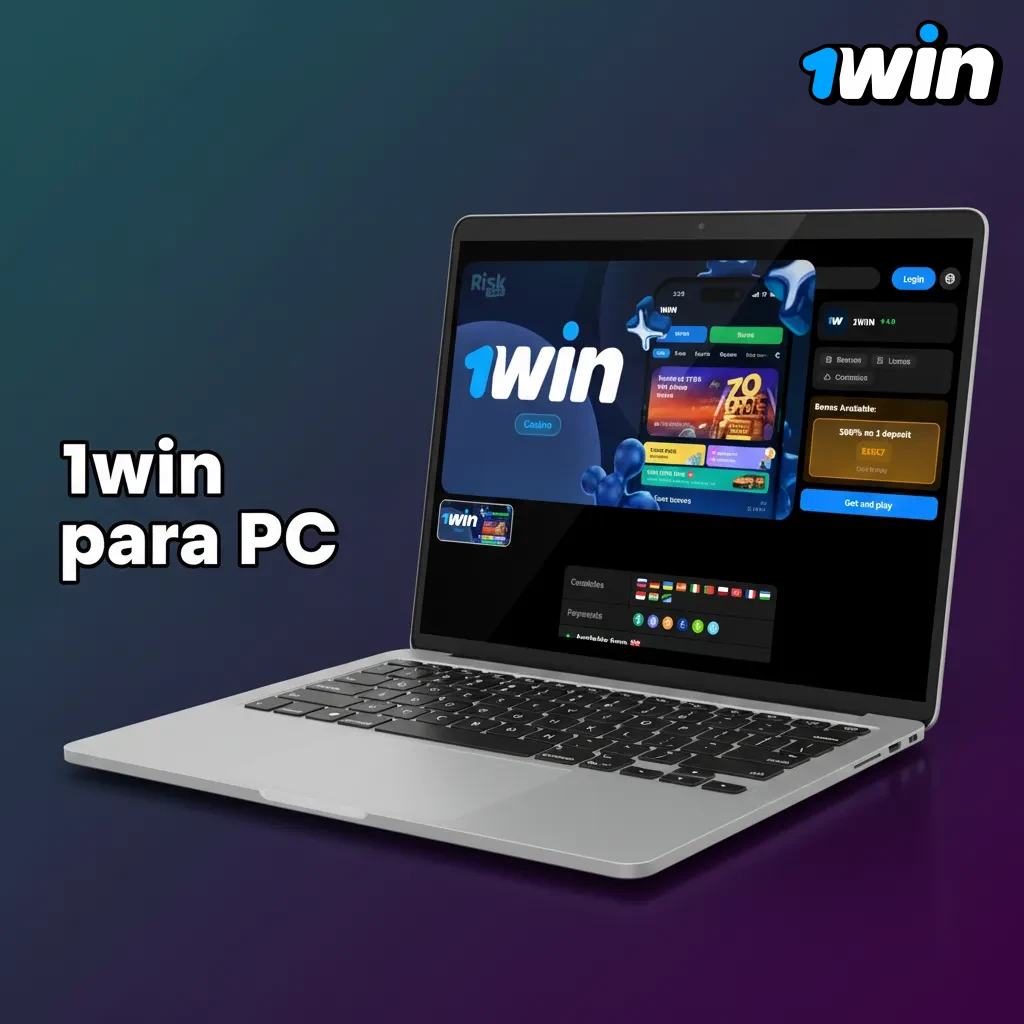 Pantalla de 1win en PC, uso vía navegador sin app. Lista de pasos: entrar, iniciar sesión, depositar y jugar.
